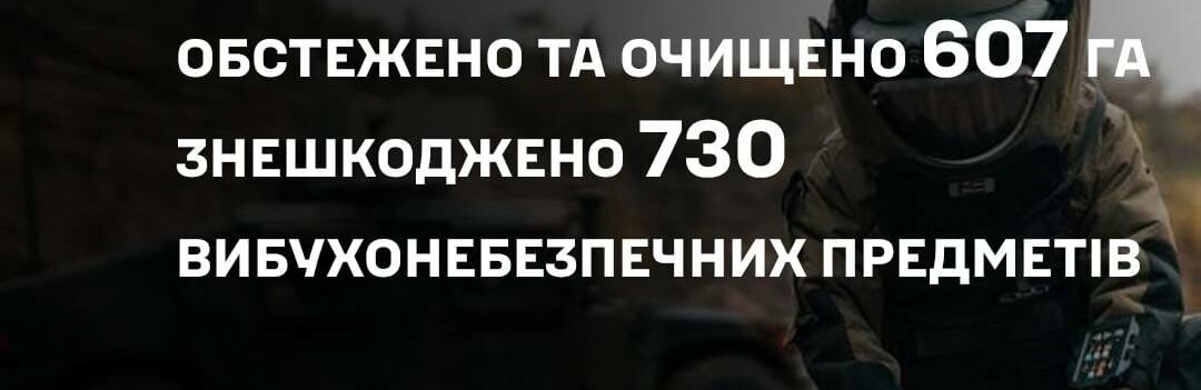 Протягом тижня фахівцями Командування Сил підтримки ЗСУ обстежено та очищено від вибухонебезпечних предметів понад 607 га сільськогосподарських угідь, лісових масивів та інших територій