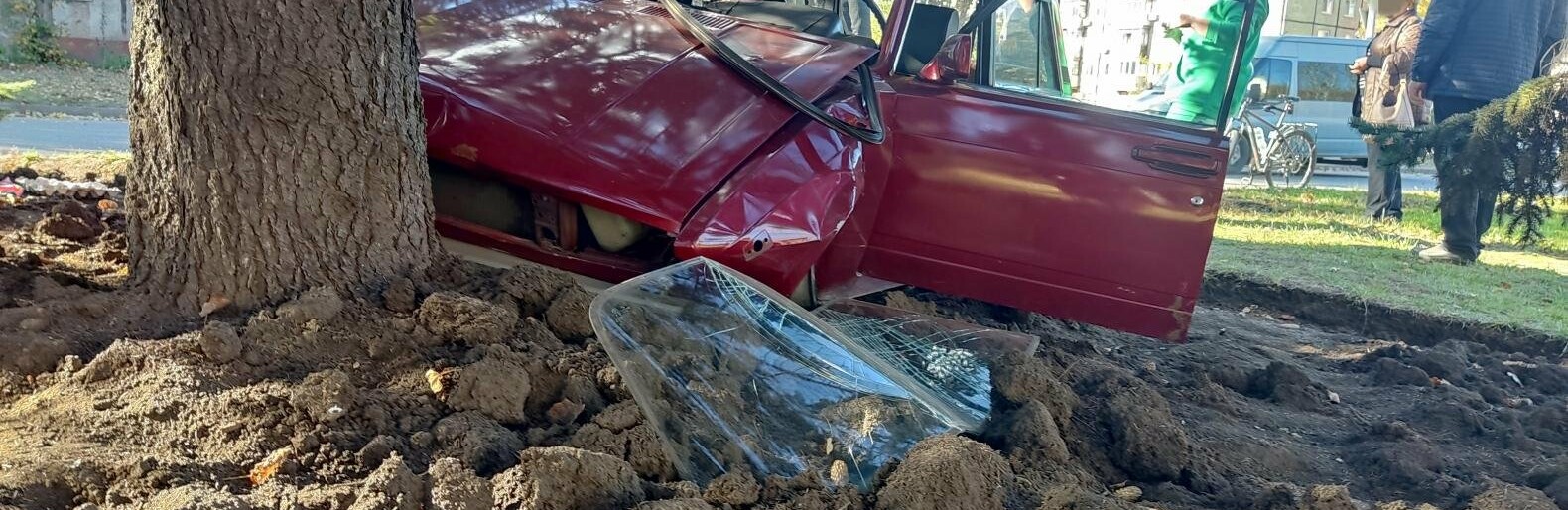 У Кривому Розі після зіткнення двох автівок, ВАЗ влетів у дерево: є постраждалий, - ФОТО