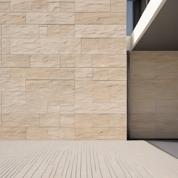 Натуральный рельеф травертиновой плитки на внешней стене